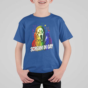 Halloween LGBT T Shirt For Kid Scream In Gay Ghost Murderer Rainbow TS11 Royal Blue Print Your Wear