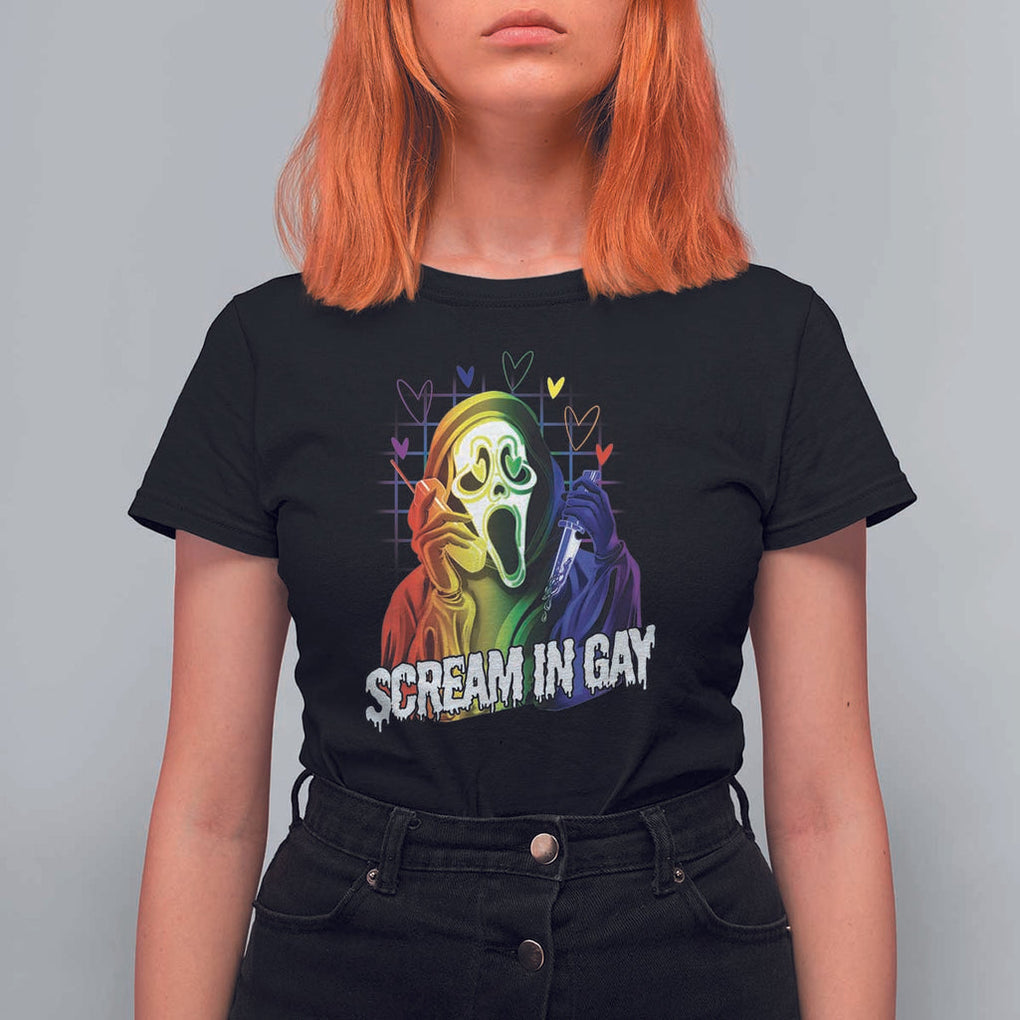 Halloween LGBT T Shirt For Women Scream In Gay Ghost Murderer Rainbow TS11 Black Print Your Wear