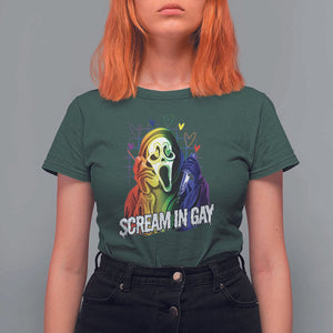 Halloween LGBT T Shirt For Women Scream In Gay Ghost Murderer Rainbow TS11 Dark Forest Green Print Your Wear