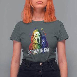 Halloween LGBT T Shirt For Women Scream In Gay Ghost Murderer Rainbow TS11 Dark Heather Print Your Wear