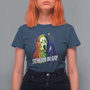 Halloween LGBT T Shirt For Women Scream In Gay Ghost Murderer Rainbow TS11 Navy Print Your Wear