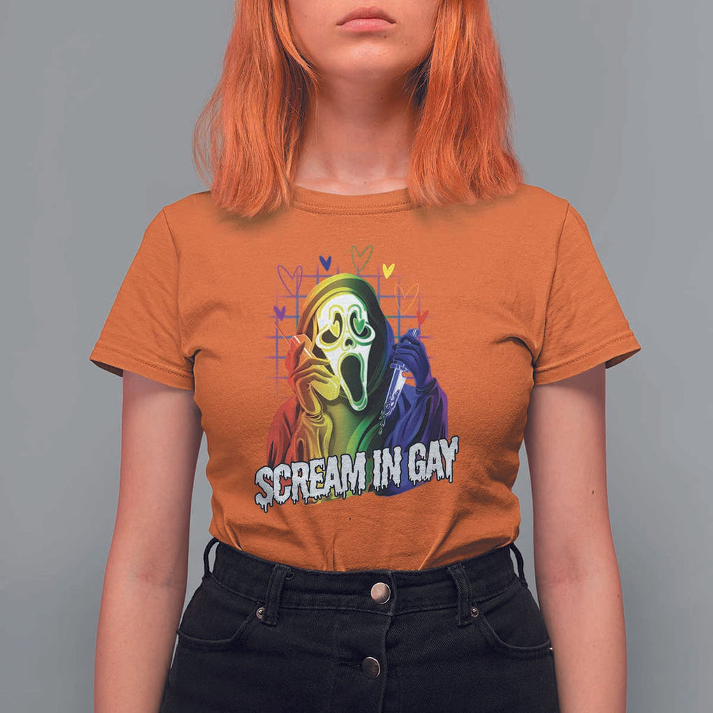 Halloween LGBT T Shirt For Women Scream In Gay Ghost Murderer Rainbow TS11 Orange Print Your Wear
