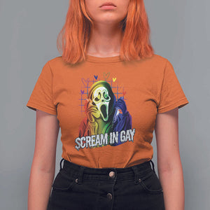 Halloween LGBT T Shirt For Women Scream In Gay Ghost Murderer Rainbow TS11 Orange Print Your Wear