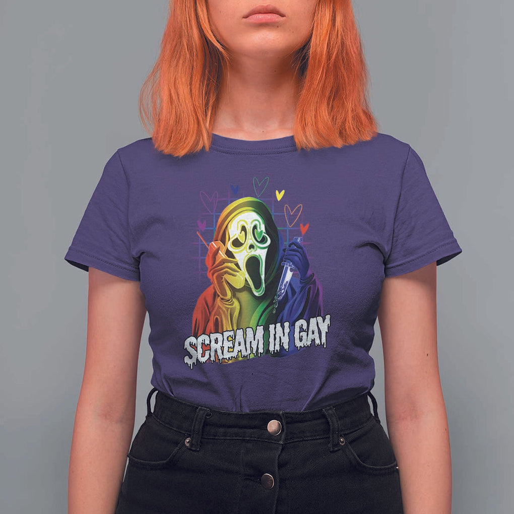 Halloween LGBT T Shirt For Women Scream In Gay Ghost Murderer Rainbow TS11 Purple Print Your Wear