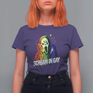 Halloween LGBT T Shirt For Women Scream In Gay Ghost Murderer Rainbow TS11 Purple Print Your Wear