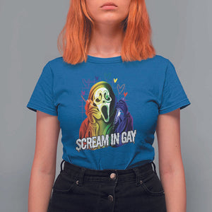 Halloween LGBT T Shirt For Women Scream In Gay Ghost Murderer Rainbow TS11 Royal Blue Print Your Wear