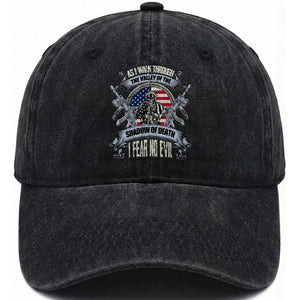 US Veterans Washed Cotton Baseball Cap As I Walk Through The Valley Of The Shadow Of Death I Fear No Evil TS11 Washed Cap Universal Fit Black Print Your Wear