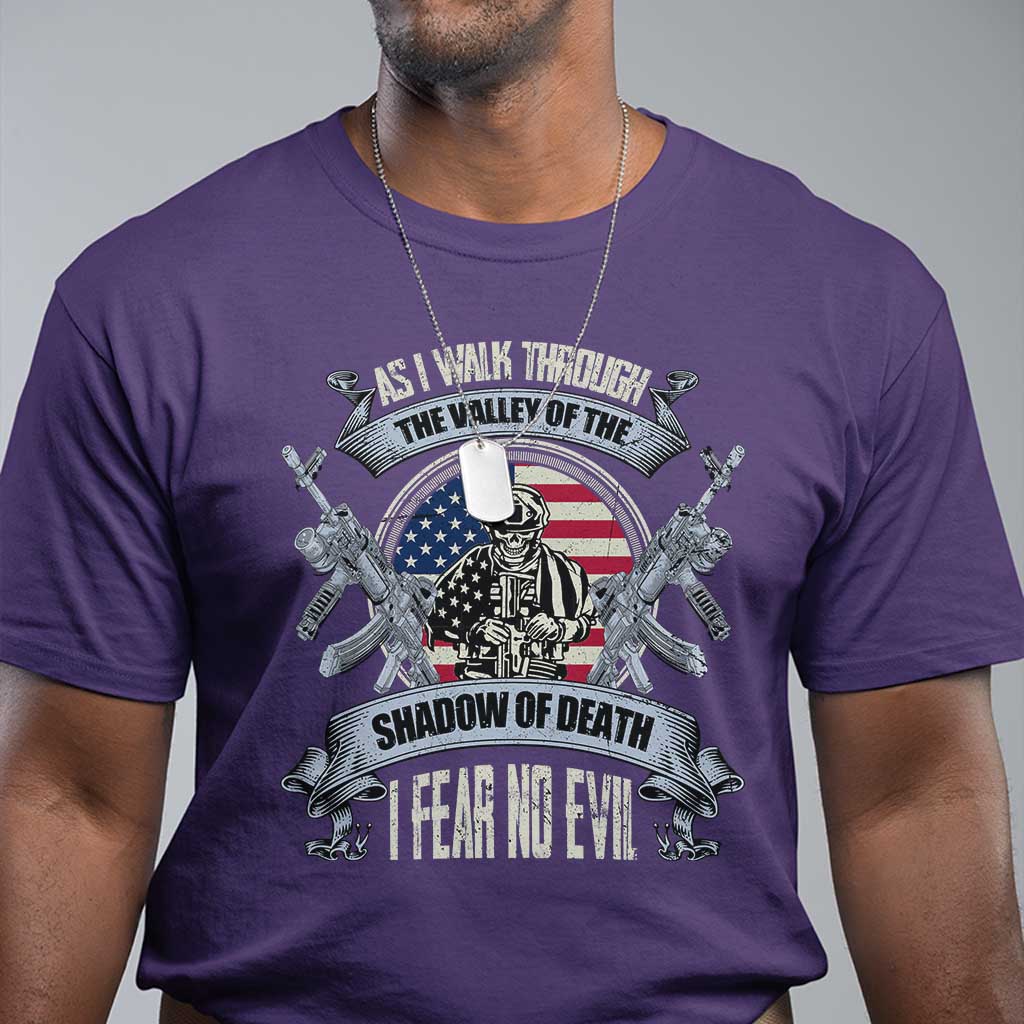 Veterans T Shirt As I Walk Through The Valley Of The Shadow Of Death I Fear No Evil TS11 Purple Print Your Wear