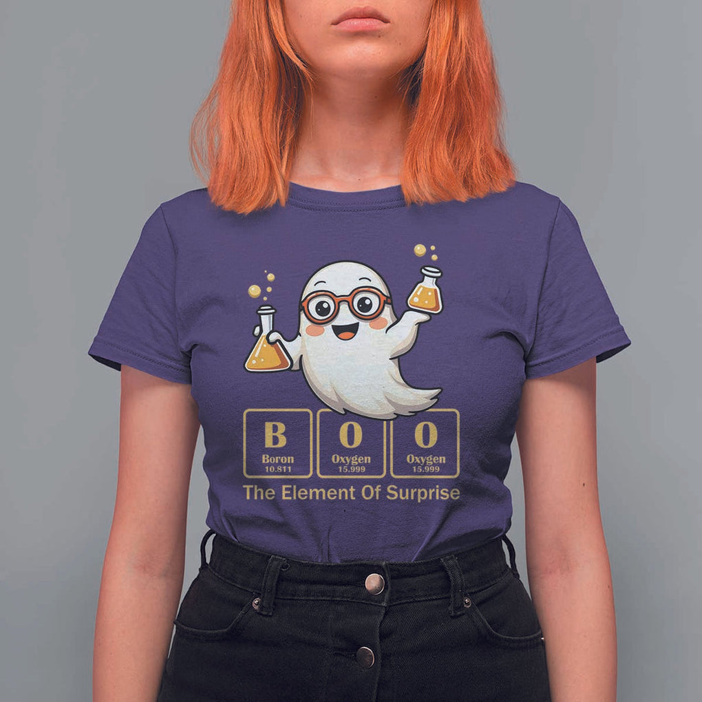 Halloween Chemistry T Shirt For Women Boo The Element Of Surprise Ghost Nerd TS11 Purple Print Your Wear