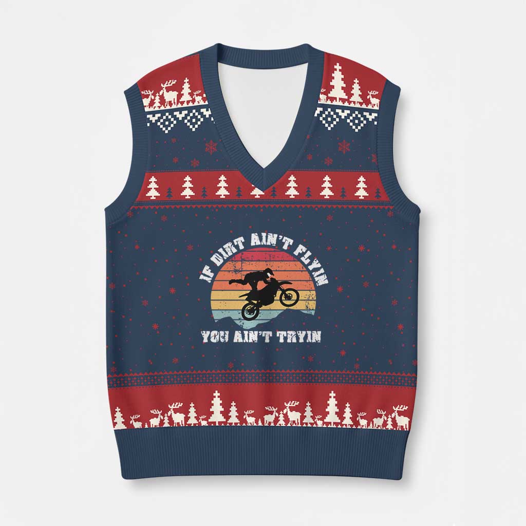 Dirt Bike V-Neck Knit Sweater Vest If Dirt Ain't Flyin You Ain't Tryin Vintage Rider TS11 Navy Red Print Your Wear
