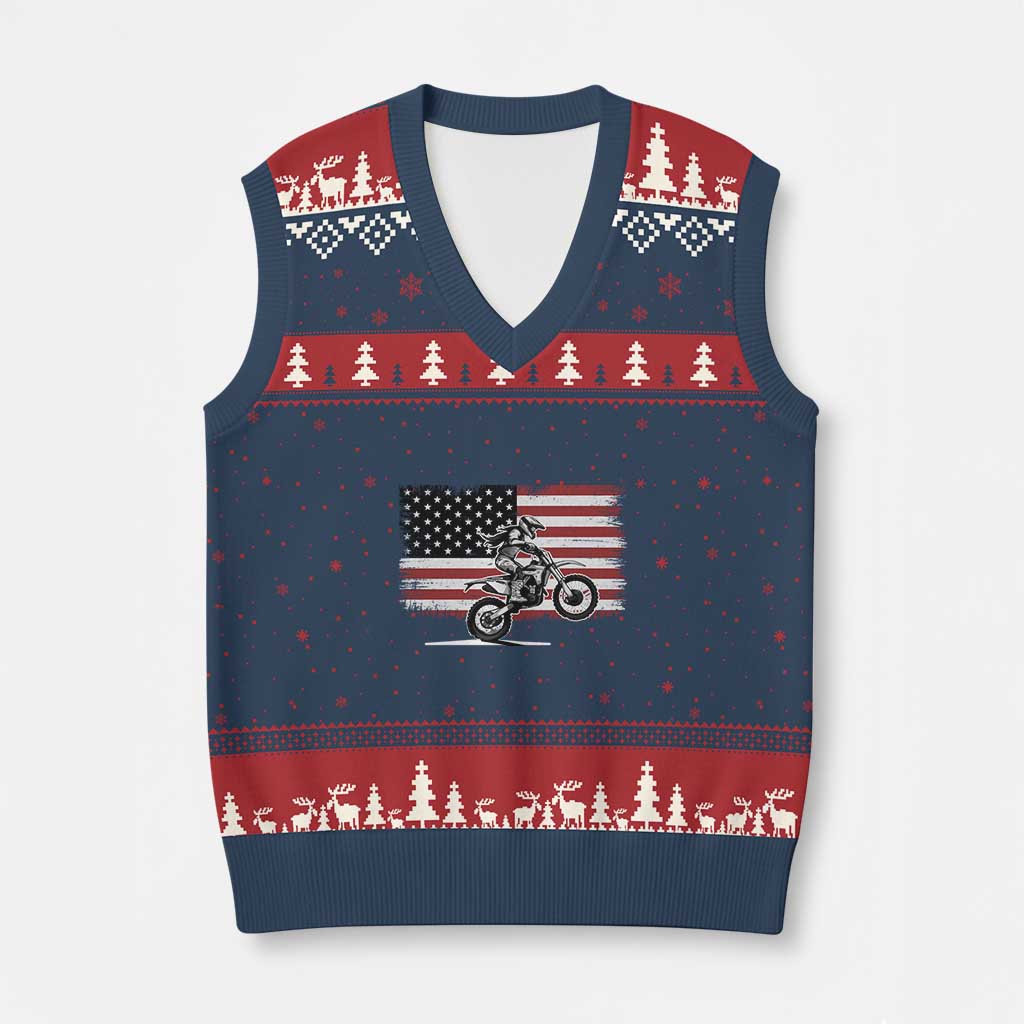 Dirt Bike Woman Rider V-Neck Knit Sweater Vest American Flag Motocross Biker TS11 Navy Red Print Your Wear