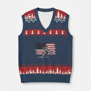 Dirt Bike Woman Rider V-Neck Knit Sweater Vest American Flag Motocross Biker TS11 Navy Red Print Your Wear