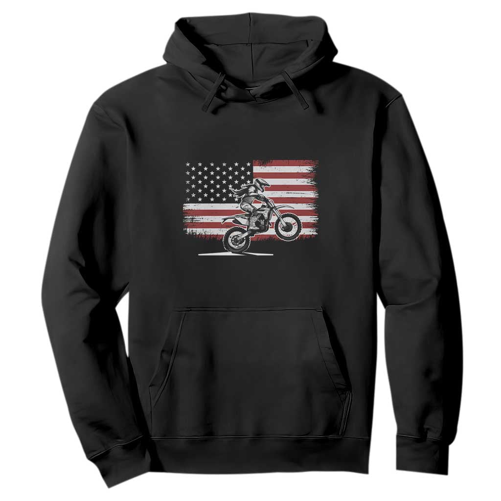 Dirt Bike Woman Rider Hoodie American Flag Motocross Biker TS11 Black Print Your Wear