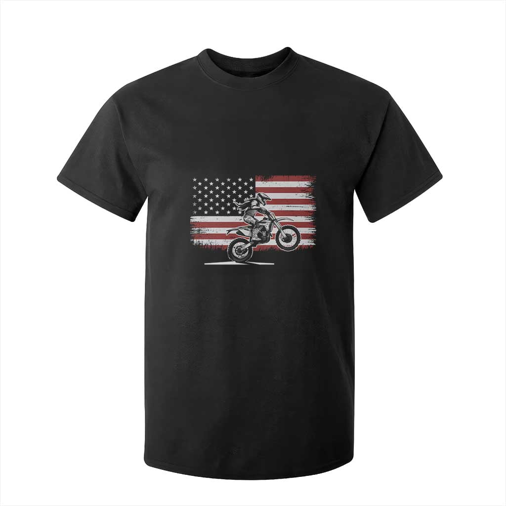 Dirt Bike Woman Rider T Shirt For Kid American Flag Motocross Biker TS11 Black Print Your Wear
