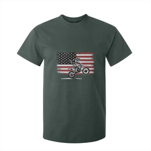 Dirt Bike Woman Rider T Shirt For Kid American Flag Motocross Biker TS11 Dark Forest Green Print Your Wear