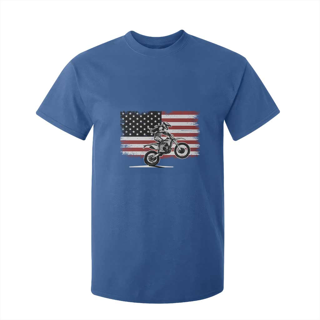 Dirt Bike Woman Rider T Shirt For Kid American Flag Motocross Biker TS11 Royal Blue Print Your Wear