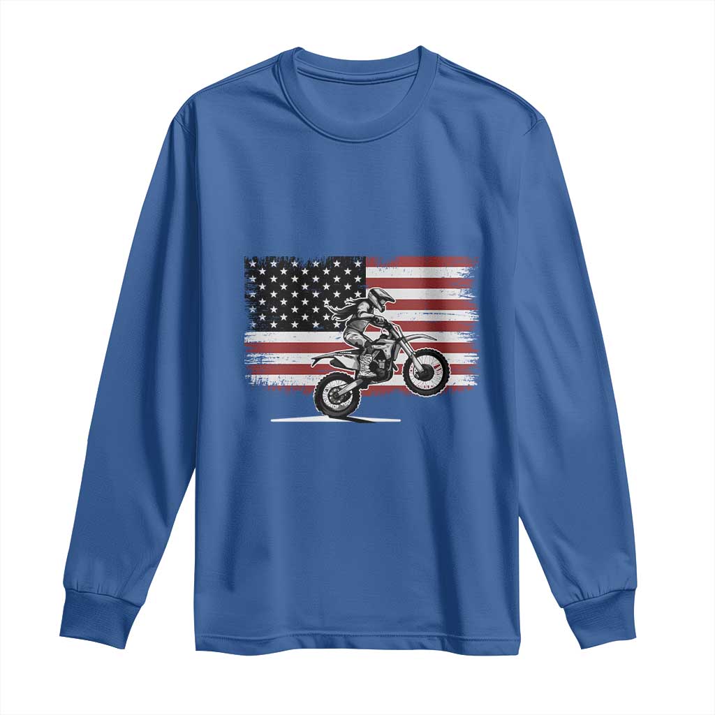 Dirt Bike Woman Rider Long Sleeve Shirt American Flag Motocross Biker TS11 Royal Blue Print Your Wear