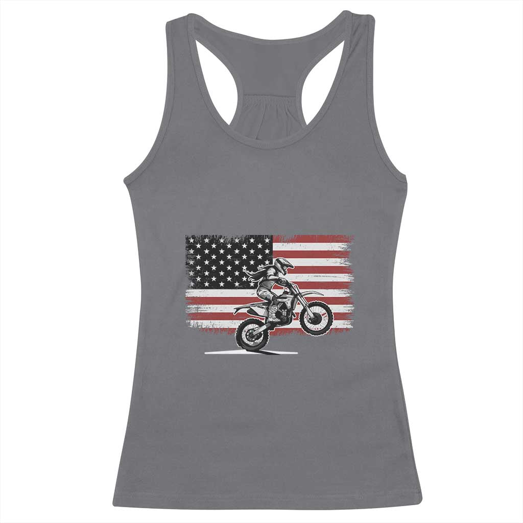 Dirt Bike Woman Rider Racerback Tank Top American Flag Motocross Biker TS11 Charcoal Print Your Wear