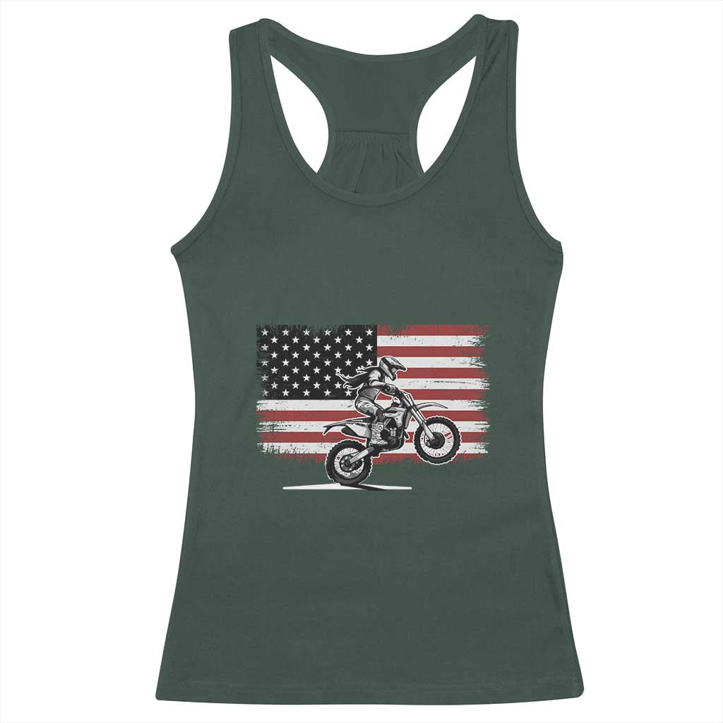 Dirt Bike Woman Rider Racerback Tank Top American Flag Motocross Biker TS11 Dark Forest Green Print Your Wear