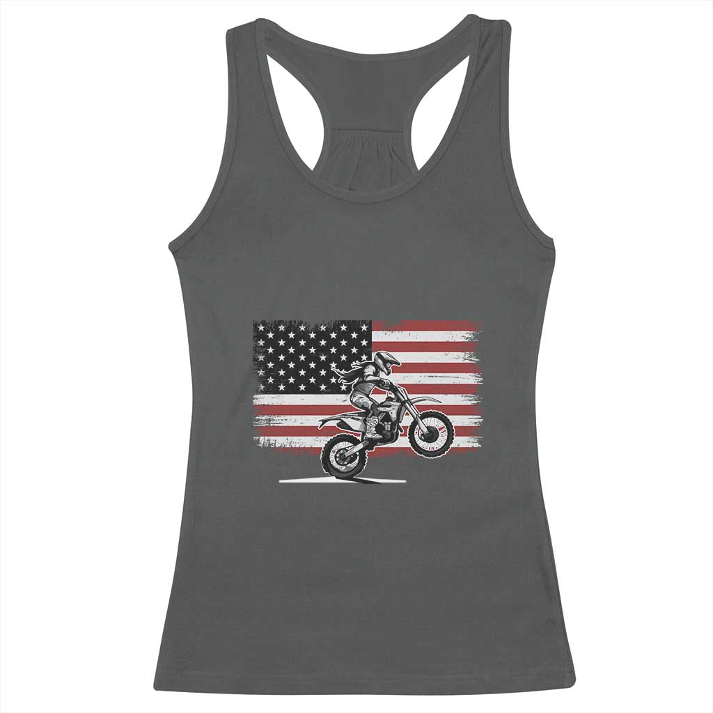 Dirt Bike Woman Rider Racerback Tank Top American Flag Motocross Biker TS11 Dark Heather Print Your Wear