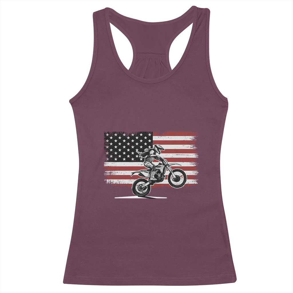 Dirt Bike Woman Rider Racerback Tank Top American Flag Motocross Biker TS11 Maroon Print Your Wear
