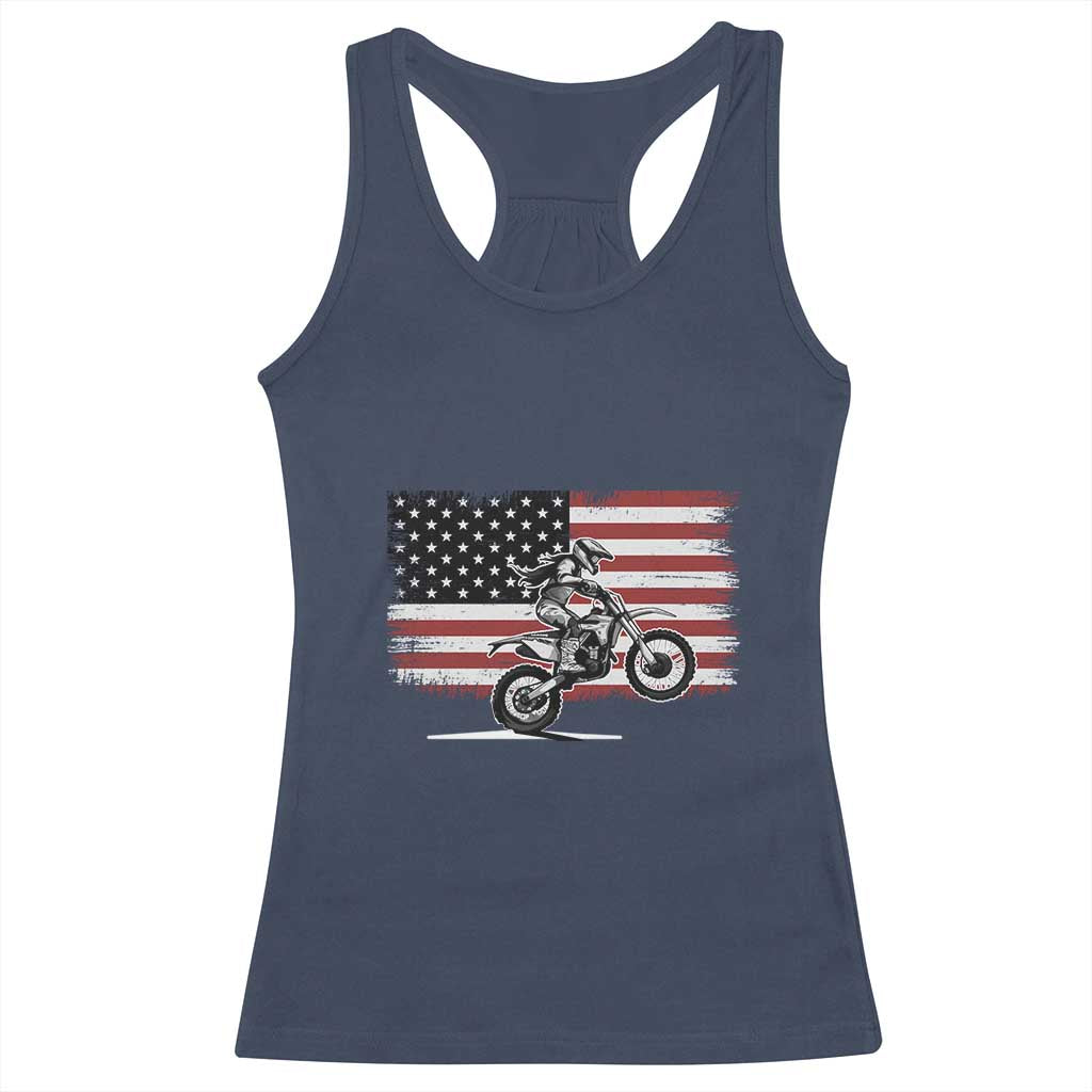 Dirt Bike Woman Rider Racerback Tank Top American Flag Motocross Biker TS11 Navy Print Your Wear