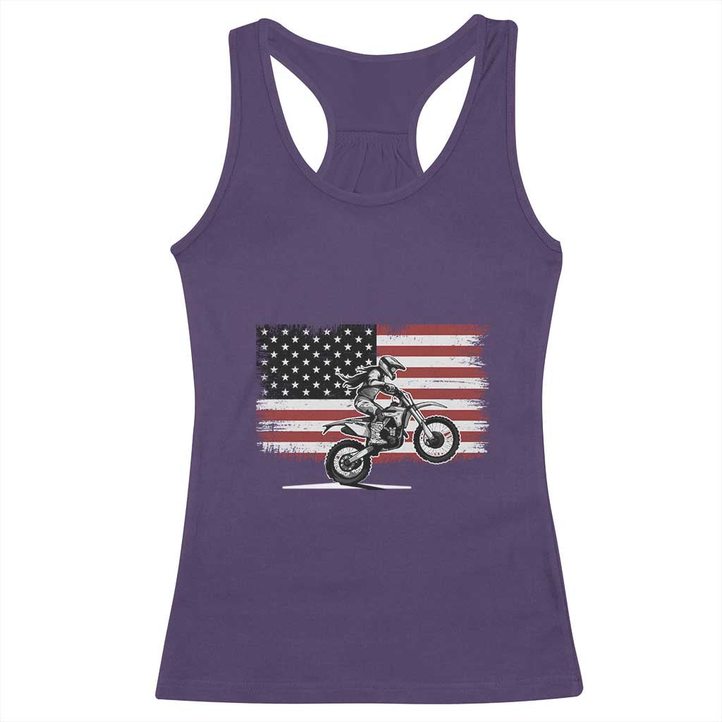 Dirt Bike Woman Rider Racerback Tank Top American Flag Motocross Biker TS11 Purple Print Your Wear