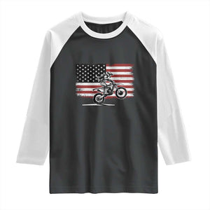 Dirt Bike Woman Rider Raglan Shirt American Flag Motocross Biker TS11 Black White Print Your Wear