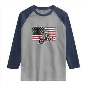 Dirt Bike Woman Rider Raglan Shirt American Flag Motocross Biker TS11 Sport Gray Navy Print Your Wear