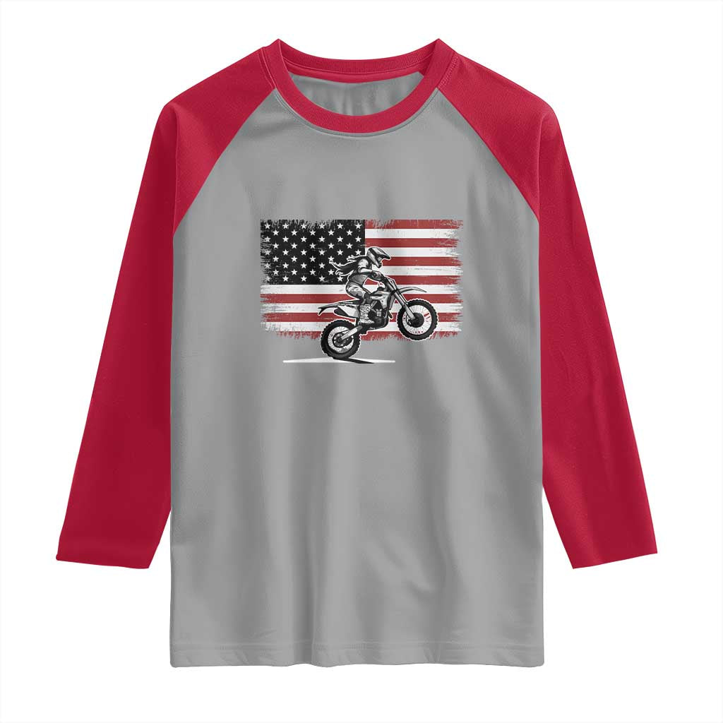 Dirt Bike Woman Rider Raglan Shirt American Flag Motocross Biker TS11 Sport Gray Red Print Your Wear