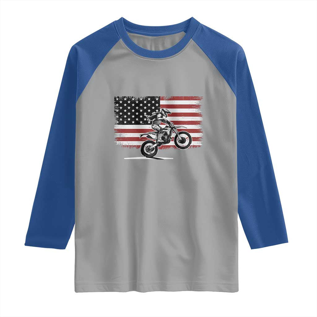 Dirt Bike Woman Rider Raglan Shirt American Flag Motocross Biker TS11 Sport Gray Royal Print Your Wear