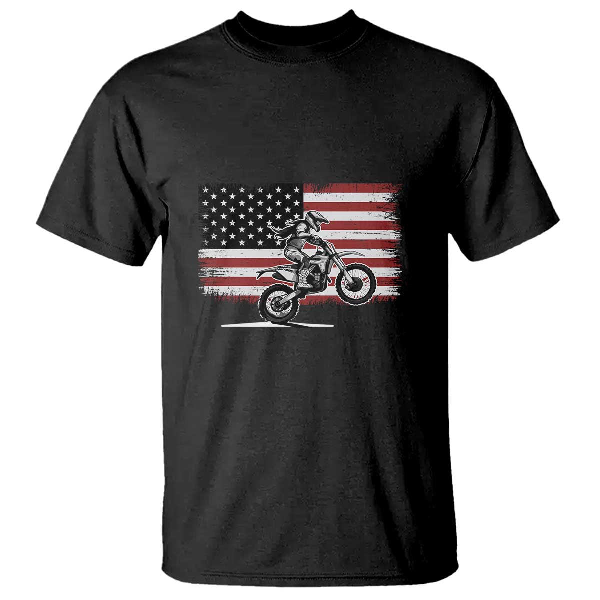 Dirt Bike Woman Rider T Shirt American Flag Motocross Biker TS11 Black Print Your Wear