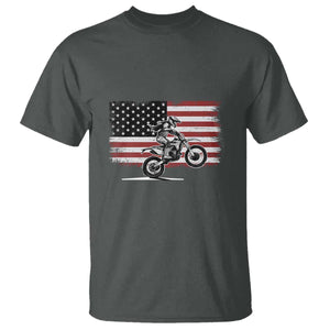 Dirt Bike Woman Rider T Shirt American Flag Motocross Biker TS11 Dark Heather Print Your Wear