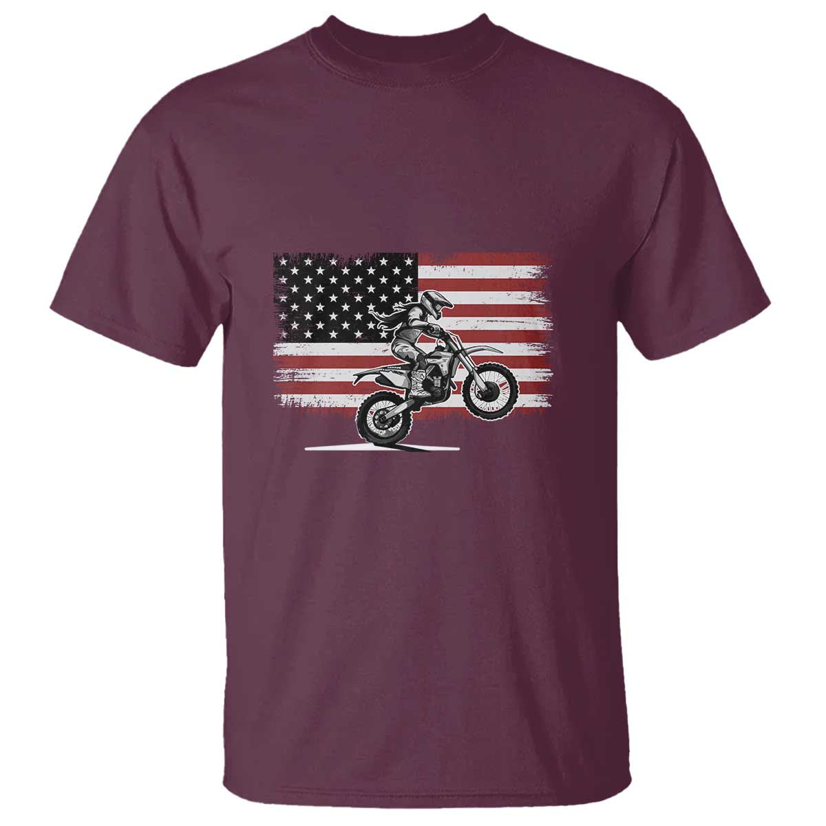 Dirt Bike Woman Rider T Shirt American Flag Motocross Biker TS11 Maroon Print Your Wear