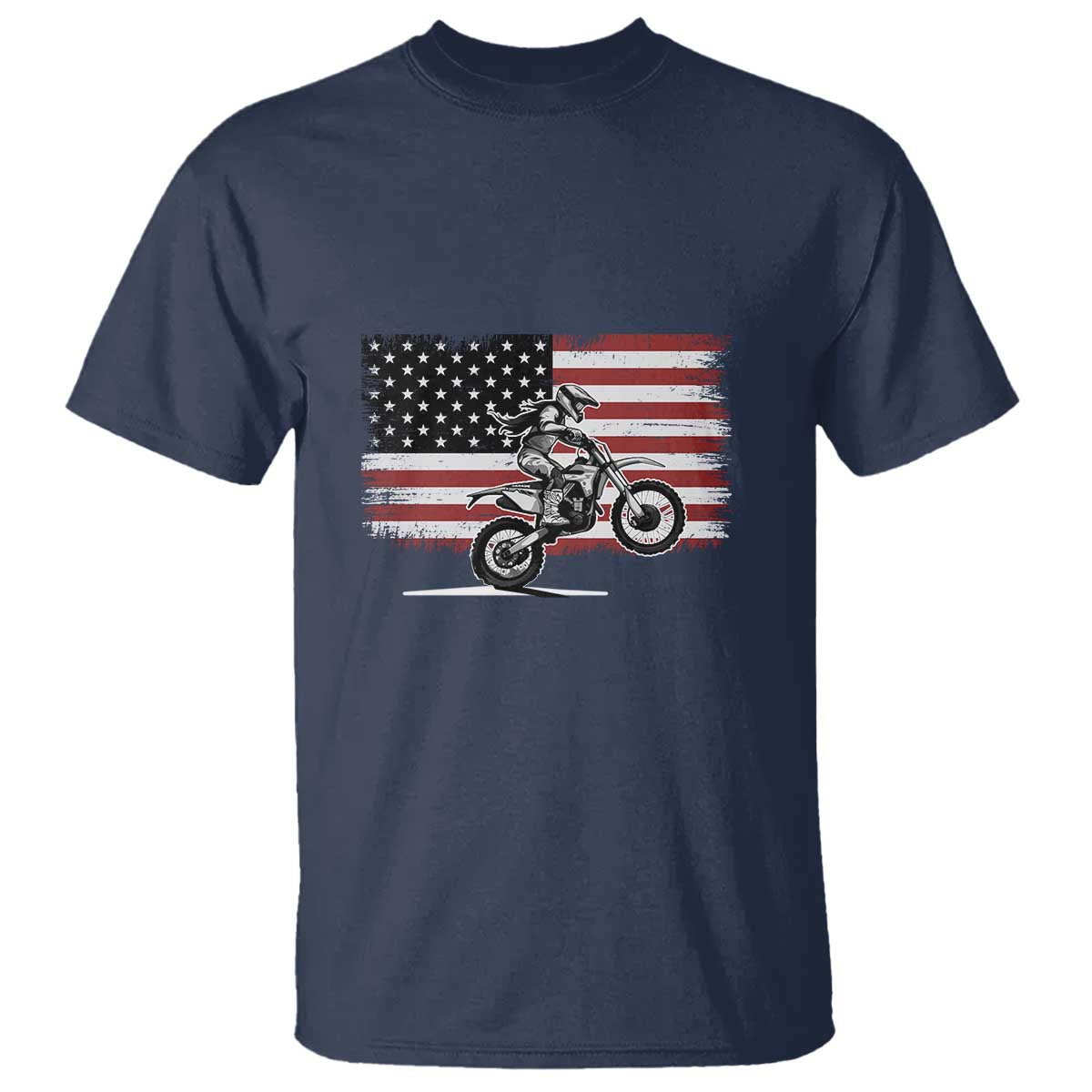 Dirt Bike Woman Rider T Shirt American Flag Motocross Biker TS11 Navy Print Your Wear
