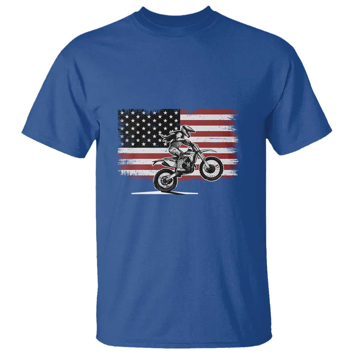 Dirt Bike Woman Rider T Shirt American Flag Motocross Biker TS11 Royal Blue Print Your Wear