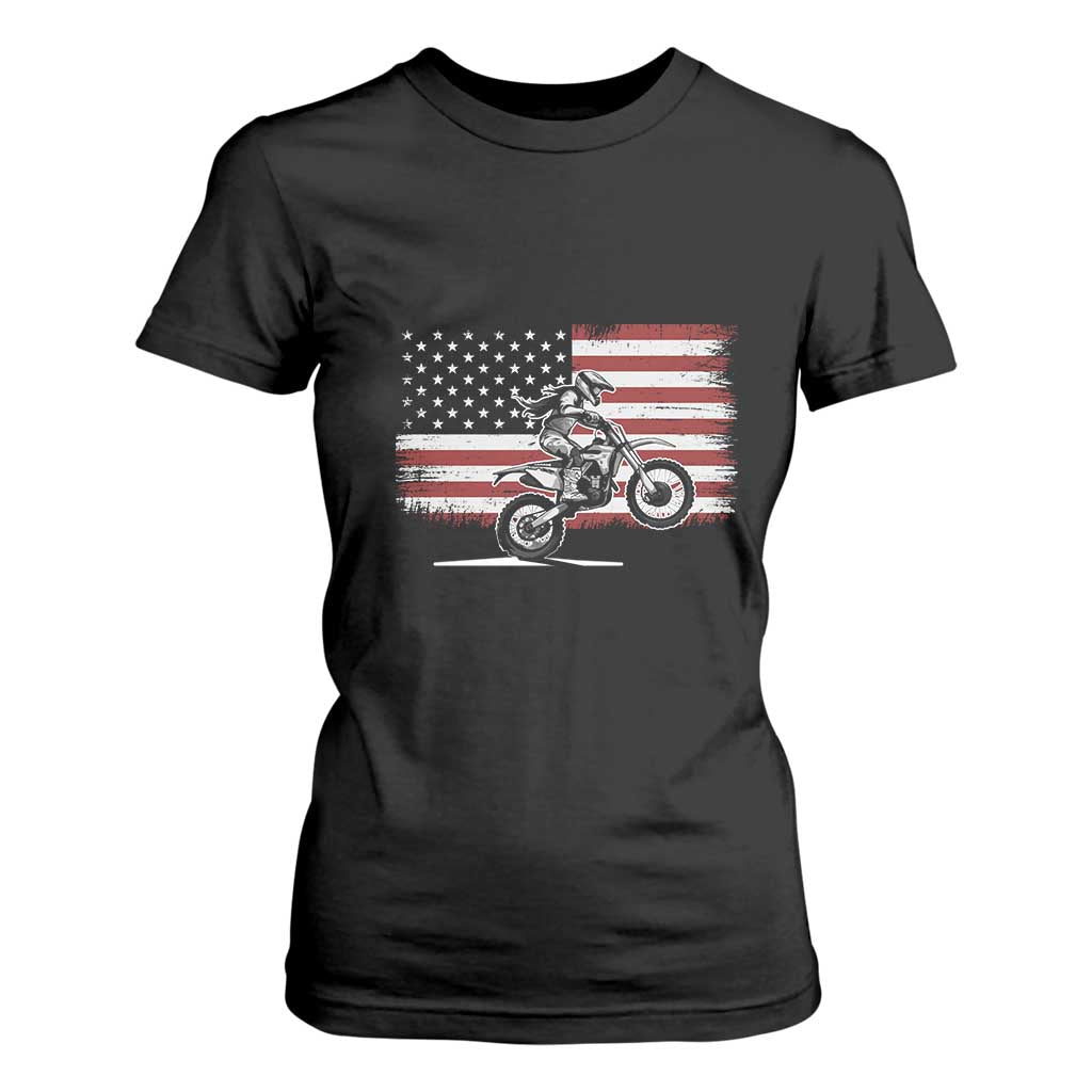 Dirt Bike Woman Rider T Shirt For Women American Flag Motocross Biker TS11 Black Print Your Wear