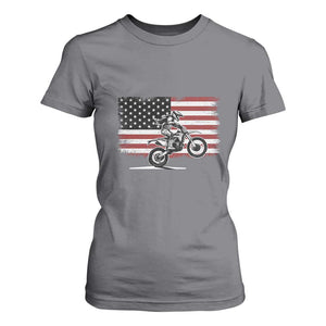 Dirt Bike Woman Rider T Shirt For Women American Flag Motocross Biker TS11 Charcoal Print Your Wear