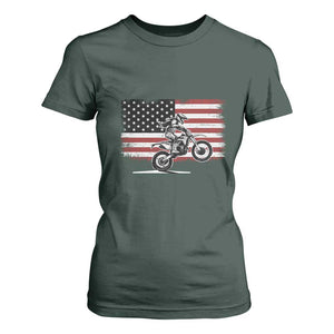 Dirt Bike Woman Rider T Shirt For Women American Flag Motocross Biker TS11 Dark Forest Green Print Your Wear