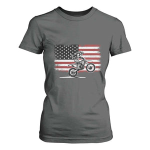 Dirt Bike Woman Rider T Shirt For Women American Flag Motocross Biker TS11 Dark Heather Print Your Wear