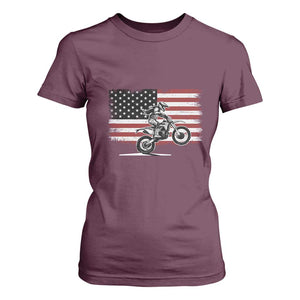 Dirt Bike Woman Rider T Shirt For Women American Flag Motocross Biker TS11 Maroon Print Your Wear