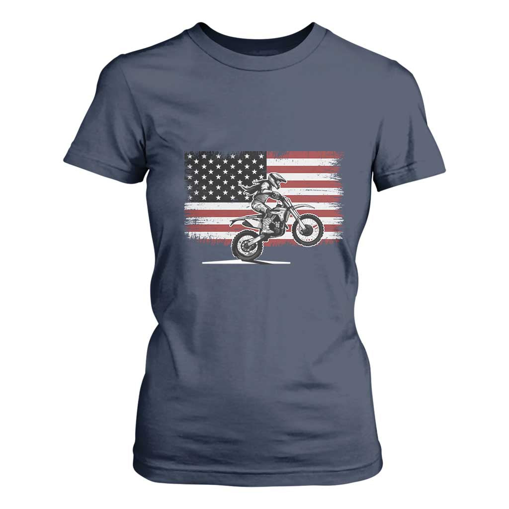 Dirt Bike Woman Rider T Shirt For Women American Flag Motocross Biker TS11 Navy Print Your Wear