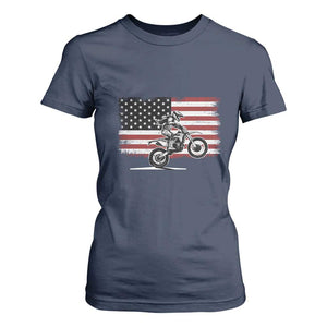 Dirt Bike Woman Rider T Shirt For Women American Flag Motocross Biker TS11 Navy Print Your Wear