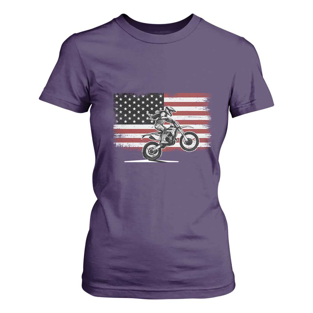 Dirt Bike Woman Rider T Shirt For Women American Flag Motocross Biker TS11 Purple Print Your Wear