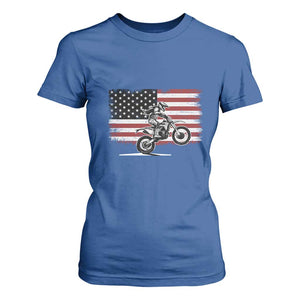 Dirt Bike Woman Rider T Shirt For Women American Flag Motocross Biker TS11 Royal Blue Print Your Wear