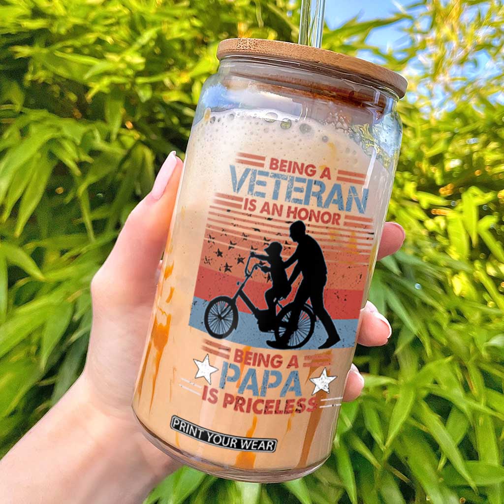 Veteran Father Glass Can Being A Veteran Is An Honor Being A Papa Is Priceless TS11 Black Print Your Wear
