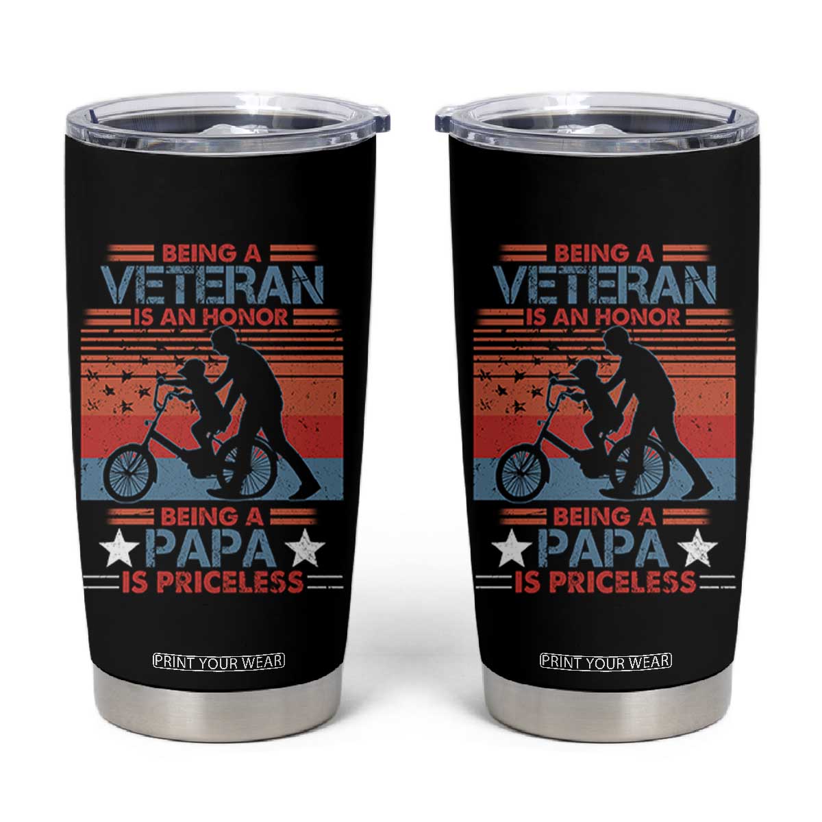 Veteran Father Tumbler Cup Being A Veteran Is An Honor Being A Papa Is Priceless TS11 Black Print Your Wear