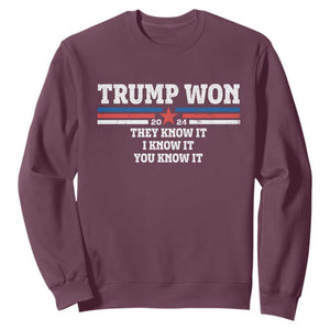 Trump Won 2024 Sweatshirt They I And You Know It The 47th US President 2024 TS11 Maroon Print Your Wear
