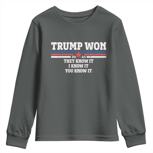 Trump Won 2024 Youth Sweatshirt They I And You Know It The 47th US President 2024 TS11 Dark Heather Print Your Wear