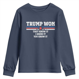 Trump Won 2024 Youth Sweatshirt They I And You Know It The 47th US President 2024 TS11 Navy Print Your Wear